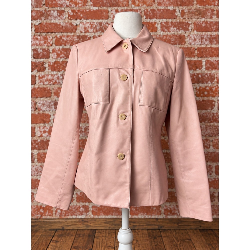 VTG Pink Genuine Leather Button Front Jacket 10 Pastel Shacket Coquette Preppy